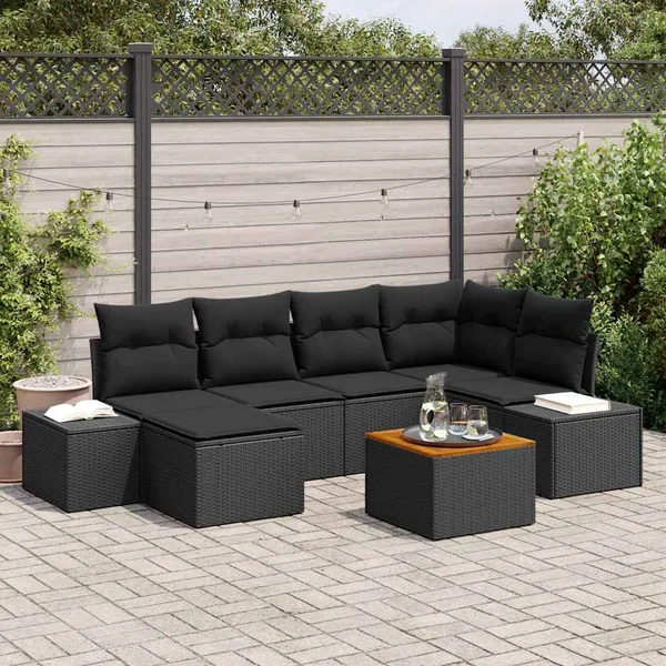 Ensemble de canapé de jardin avec coussin 7 pcs Noir polyrotin