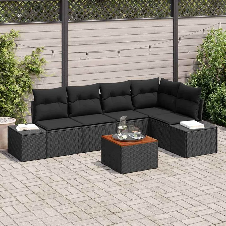 Ensemble de canapé de jardin avec coussin 6 pcs Noir polyrotin