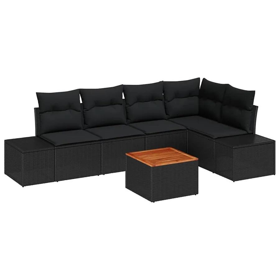 Ensemble de canapé de jardin avec coussin 6 pcs Noir polyrotin - 2