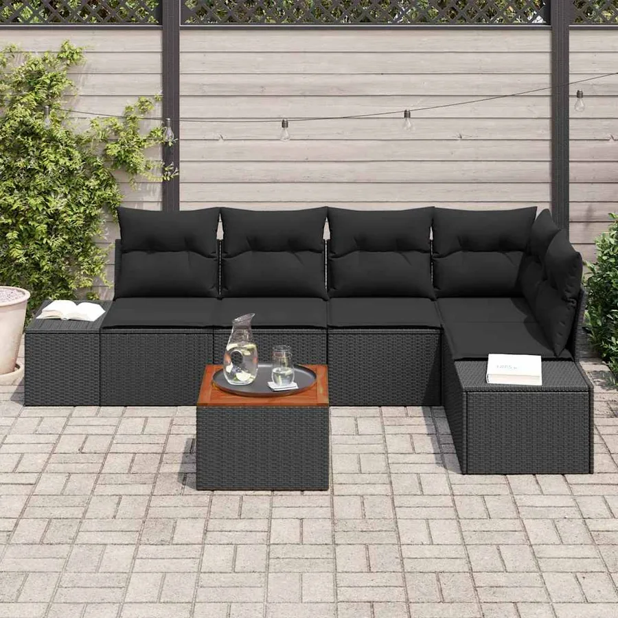 Ensemble de canapé de jardin avec coussin 6 pcs Noir polyrotin - 3