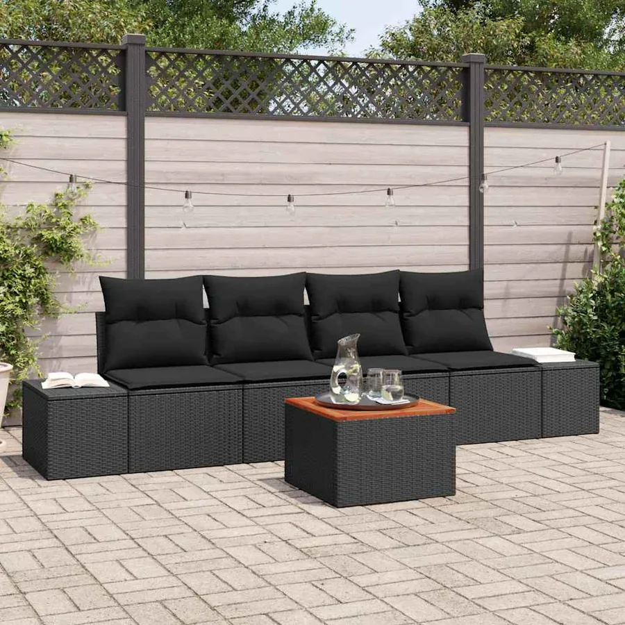 Ensemble de canapé de jardin avec coussin 5 pcs Noir polyrotin