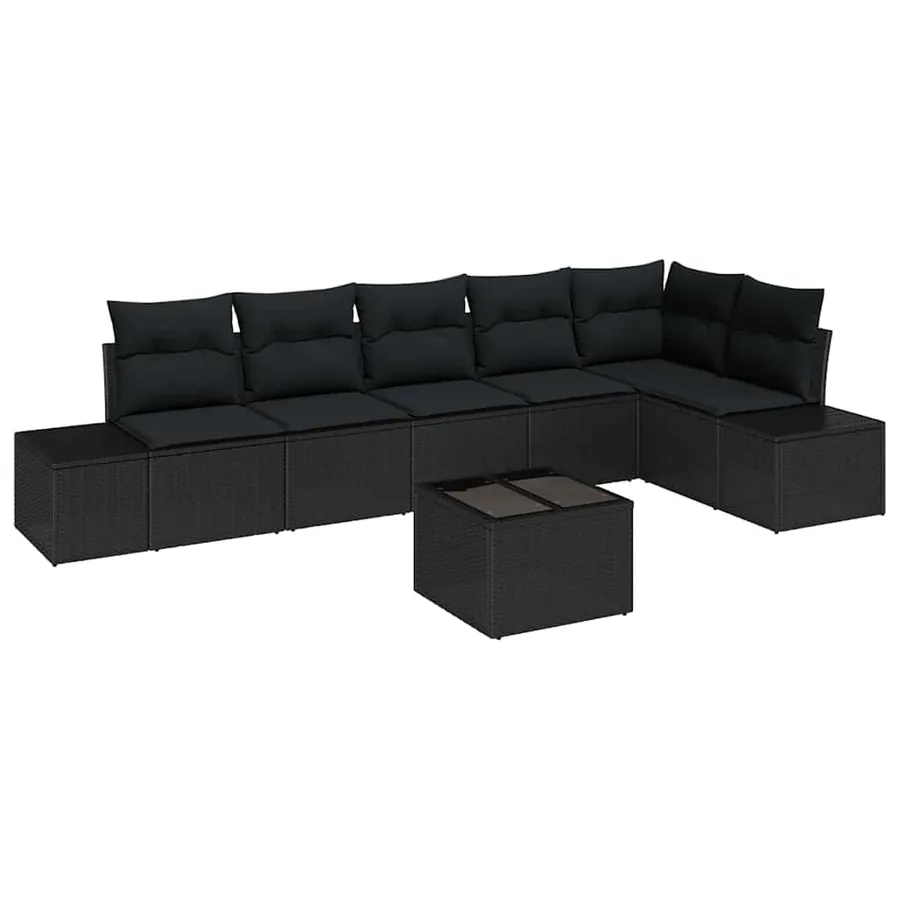 Ensemble de canapé de jardin avec coussin 7 pcs Noir polyrotin - 2