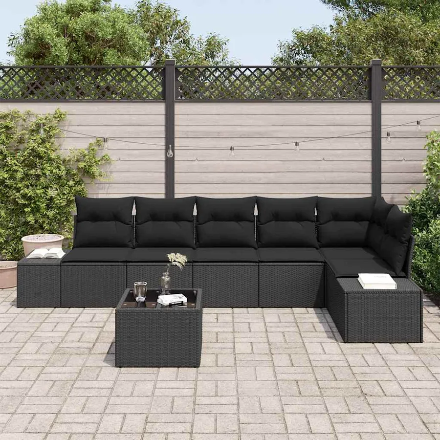 Ensemble de canapé de jardin avec coussin 7 pcs Noir polyrotin - 3