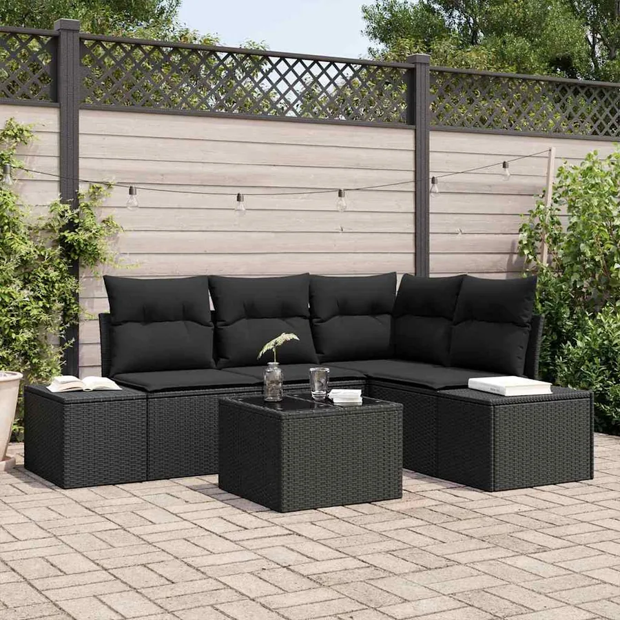 Ensemble de canapé de jardin 5 pcs Noir polyrotin