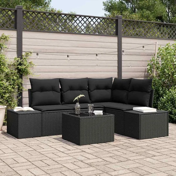 Ensemble de canapé de jardin 5 pcs Noir polyrotin