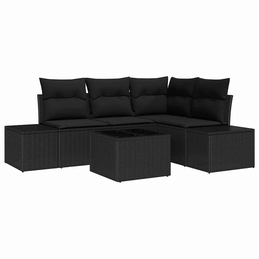 Ensemble de canapé de jardin 5 pcs Noir polyrotin - 2