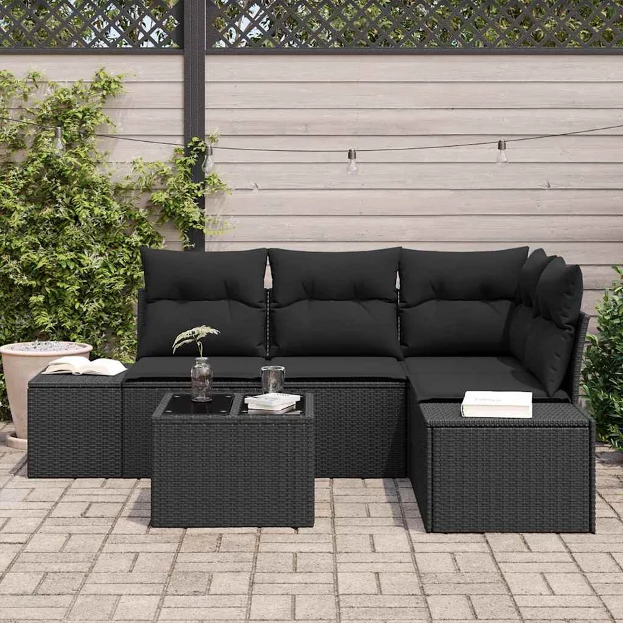 Ensemble de canapé de jardin 5 pcs Noir polyrotin - 3