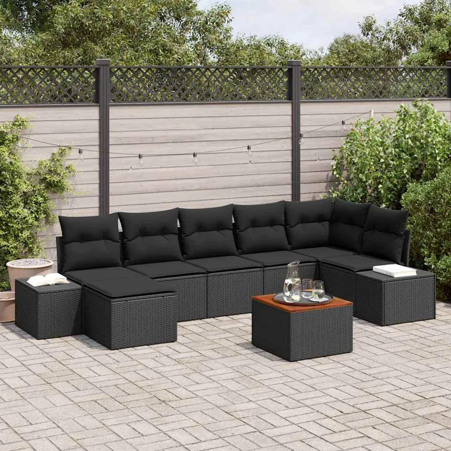 Ensemble de canapé de jardin avec coussin 8 pcs Noir polyrotin