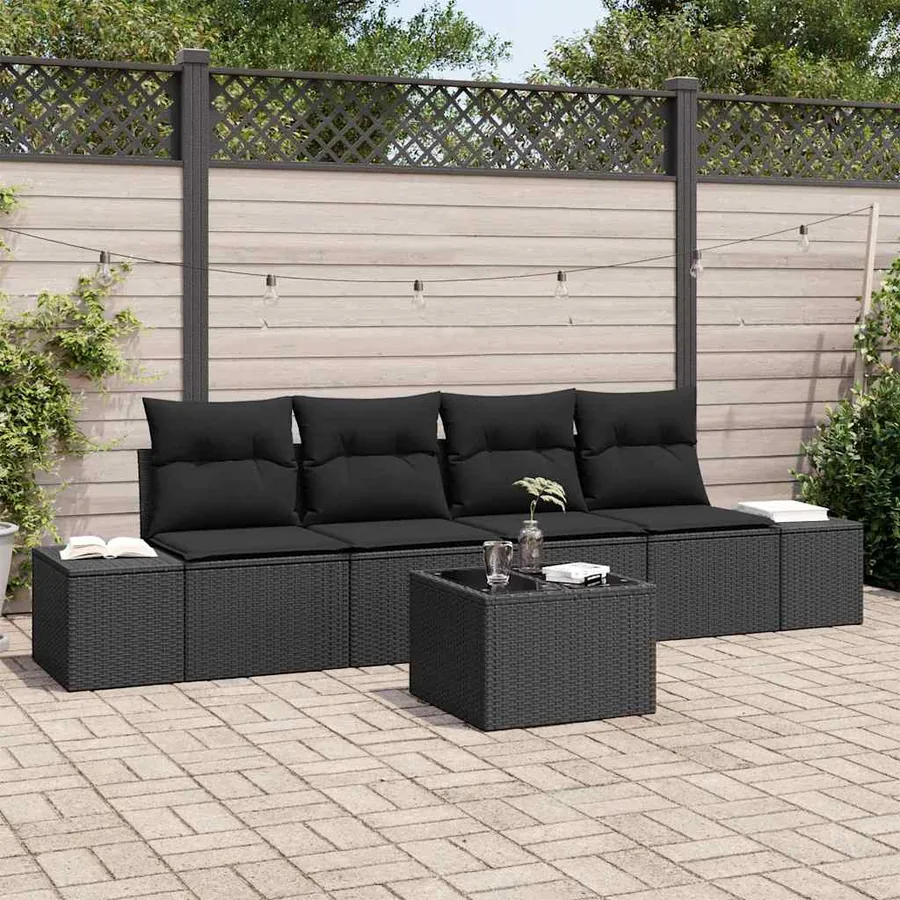 Ensemble de Canapés avec coussin 5 pcs Noir polyrotin