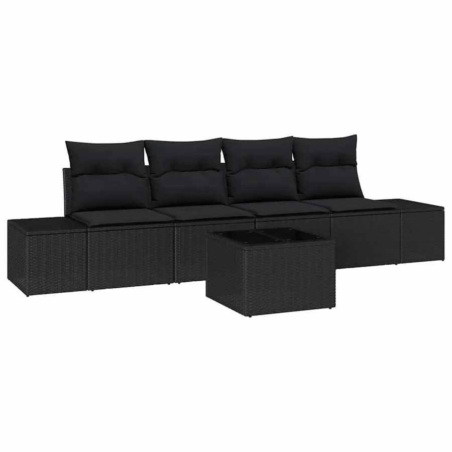 Ensemble de Canapés avec coussin 5 pcs Noir polyrotin - 2
