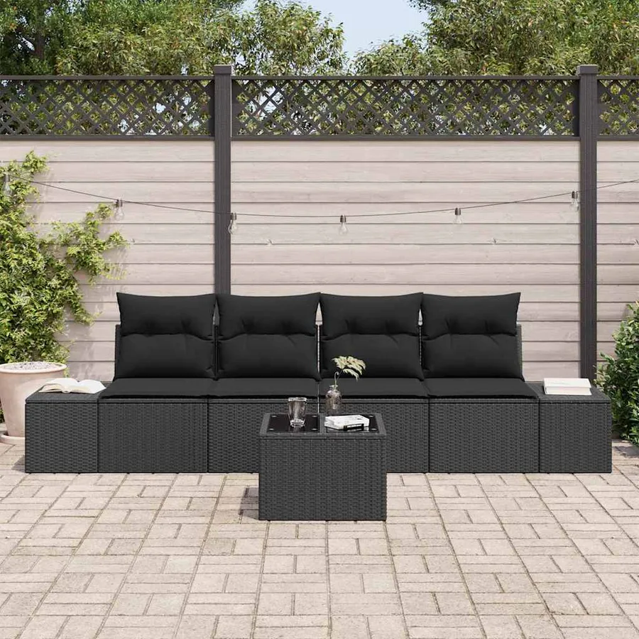 Ensemble de Canapés avec coussin 5 pcs Noir polyrotin - 3