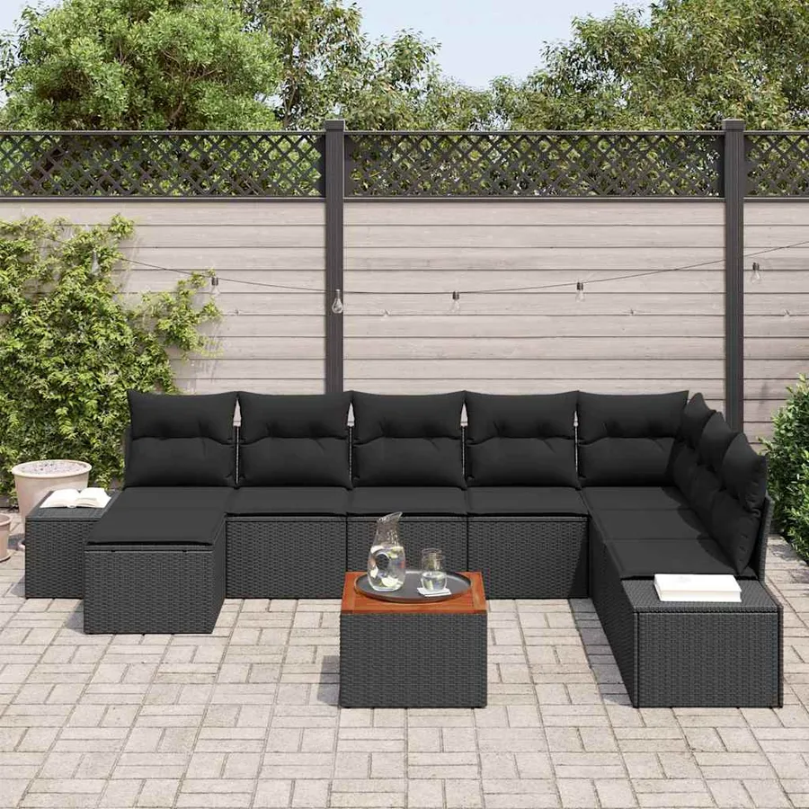 Ensemble de canapé de jardin avec coussin 9 pcs Noir polyrotin - 3