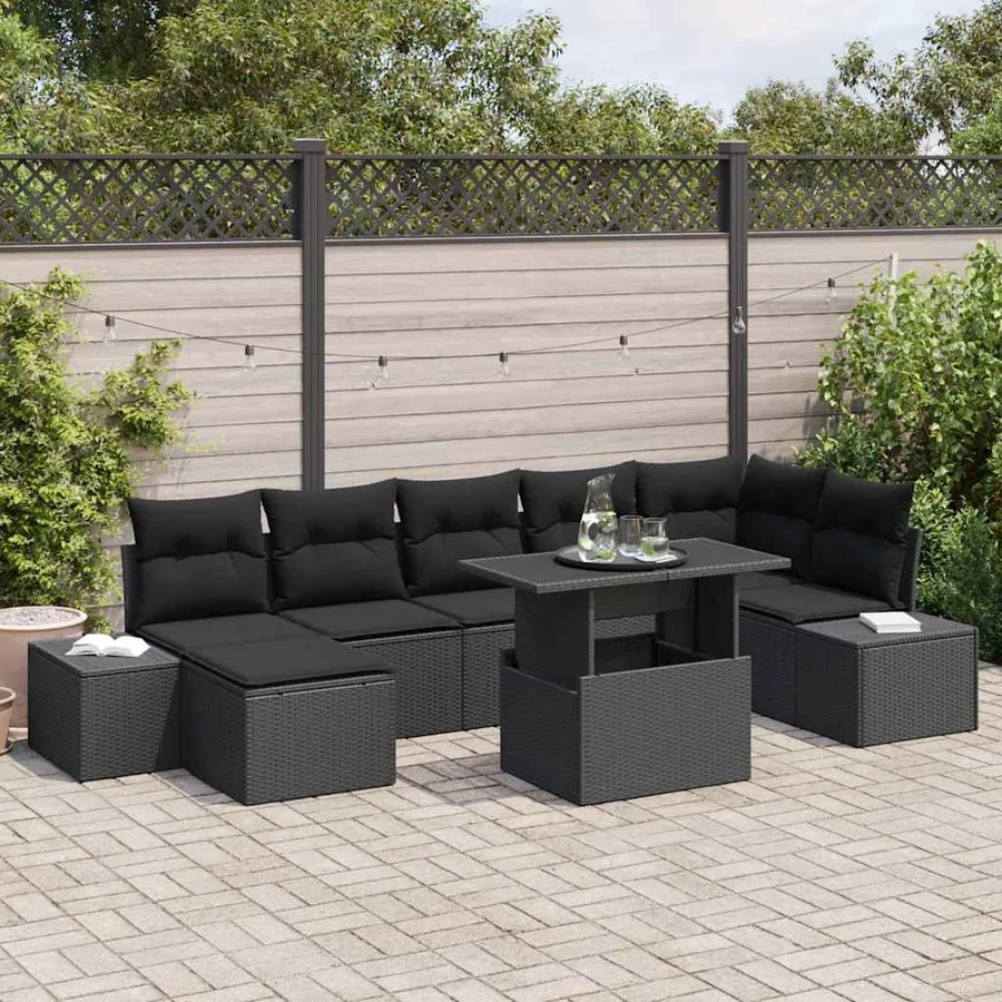 Ensemble de canapé de jardin avec coussin 8 pcs Noir