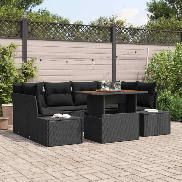 Ensemble de canapé de jardin 7 pc Noir et Marron