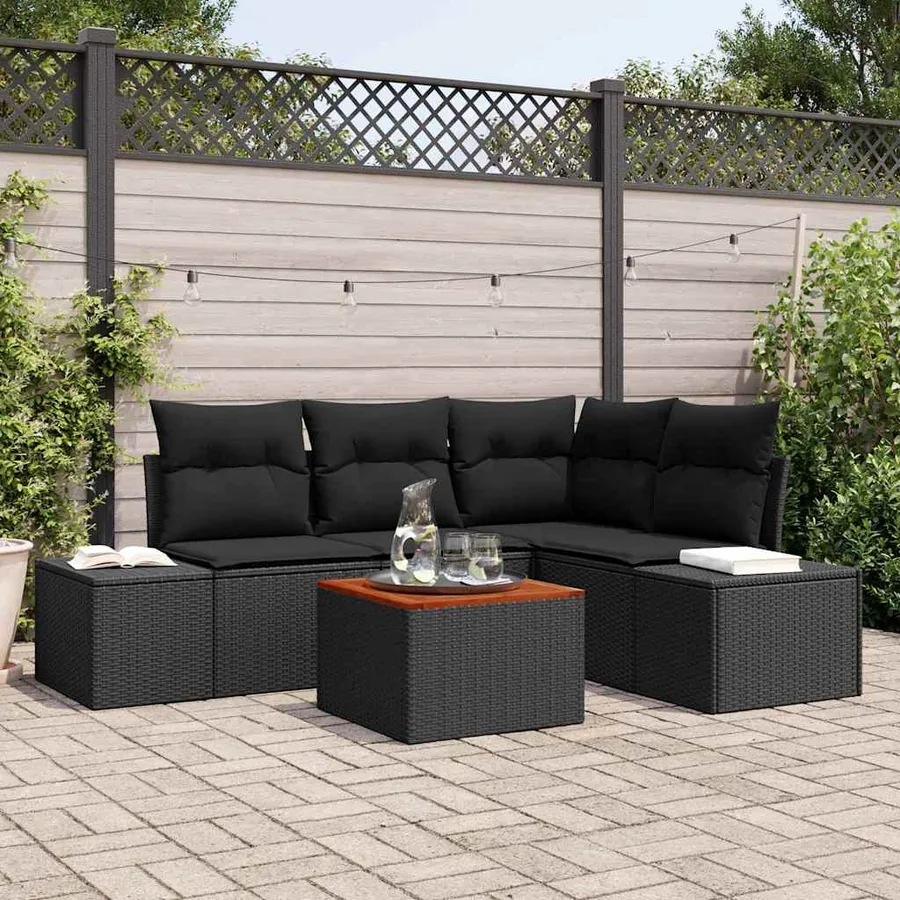 Ensemble de canapé de jardin avec coussin 5 pcs Noir polyrotin