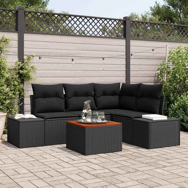 Ensemble de canapé de jardin avec coussin 5 pcs Noir polyrotin