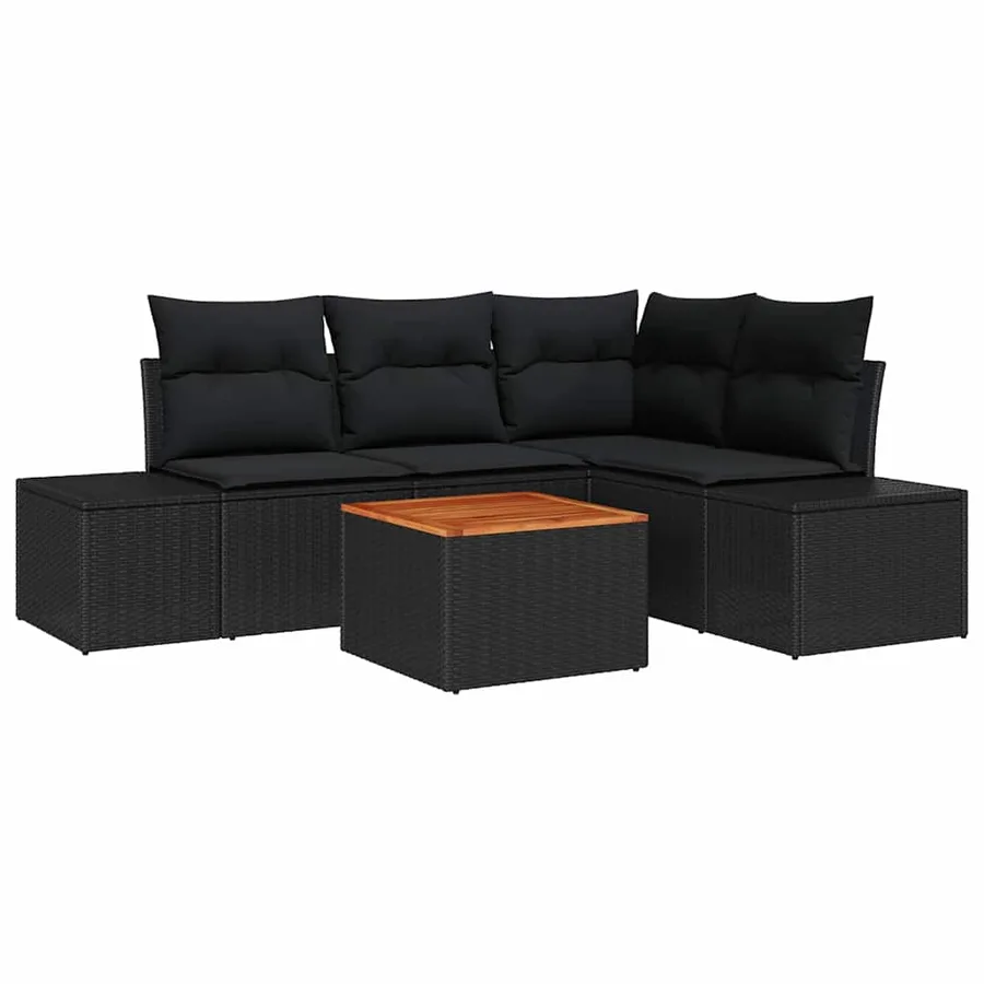 Ensemble de canapé de jardin avec coussin 5 pcs Noir polyrotin - 2