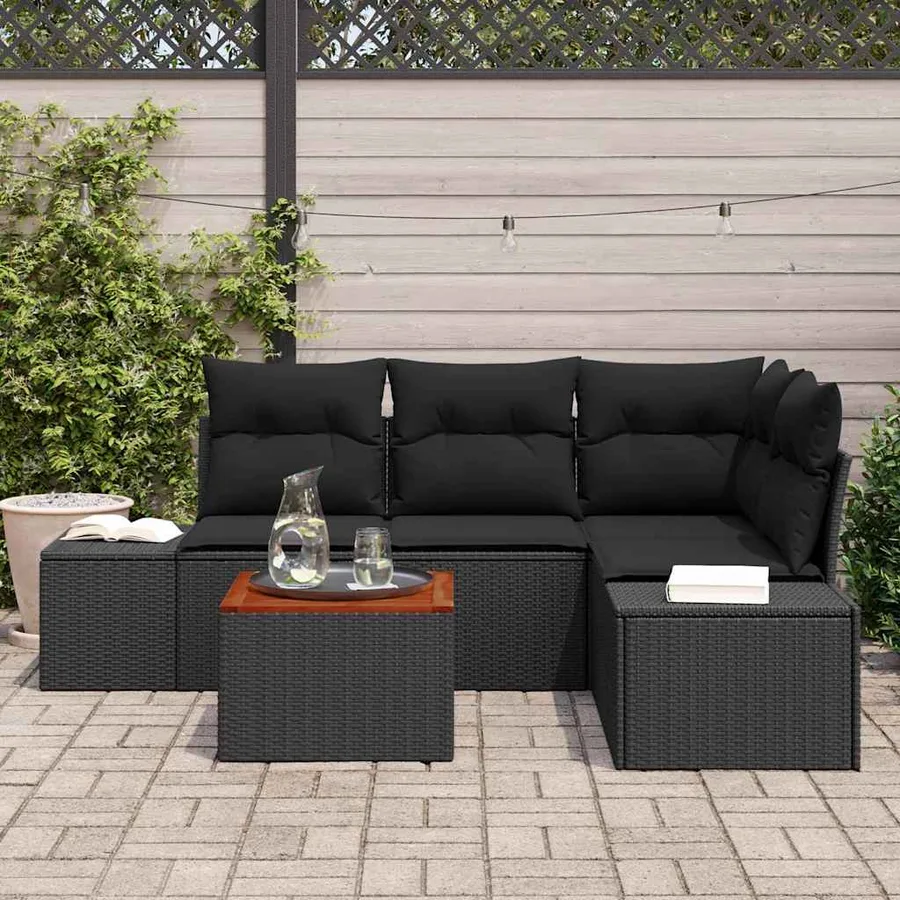 Ensemble de canapé de jardin avec coussin 5 pcs Noir polyrotin - 3