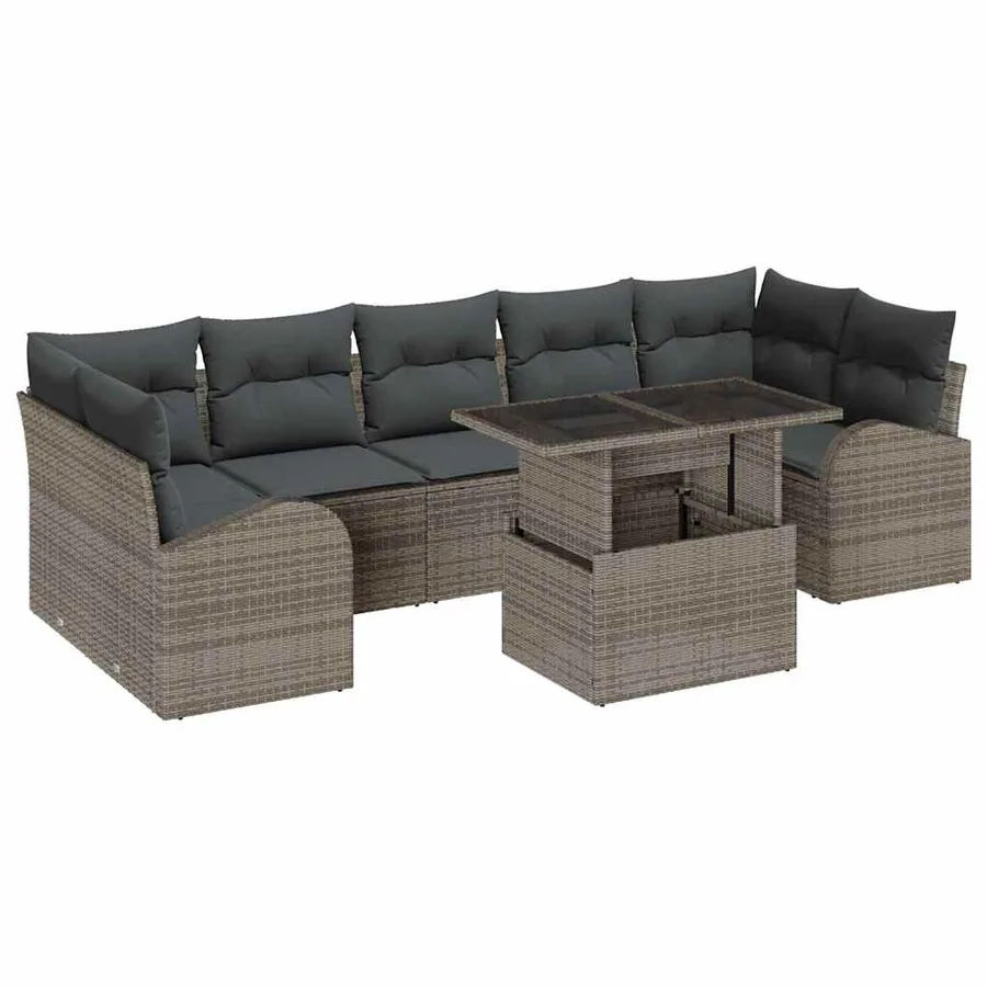 Ensemble de canapé de jardin avec coussin 8 pcs Gris Poly rotin - 2