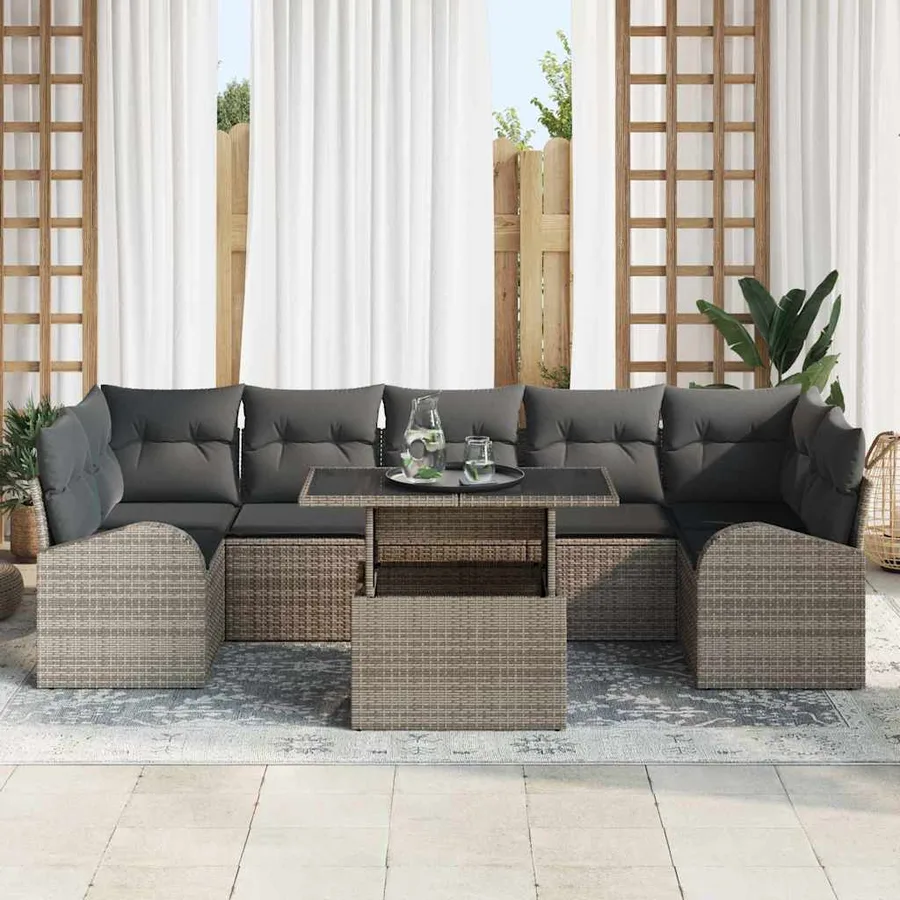 Ensemble de canapé de jardin avec coussin 8 pcs Gris Poly rotin - 3
