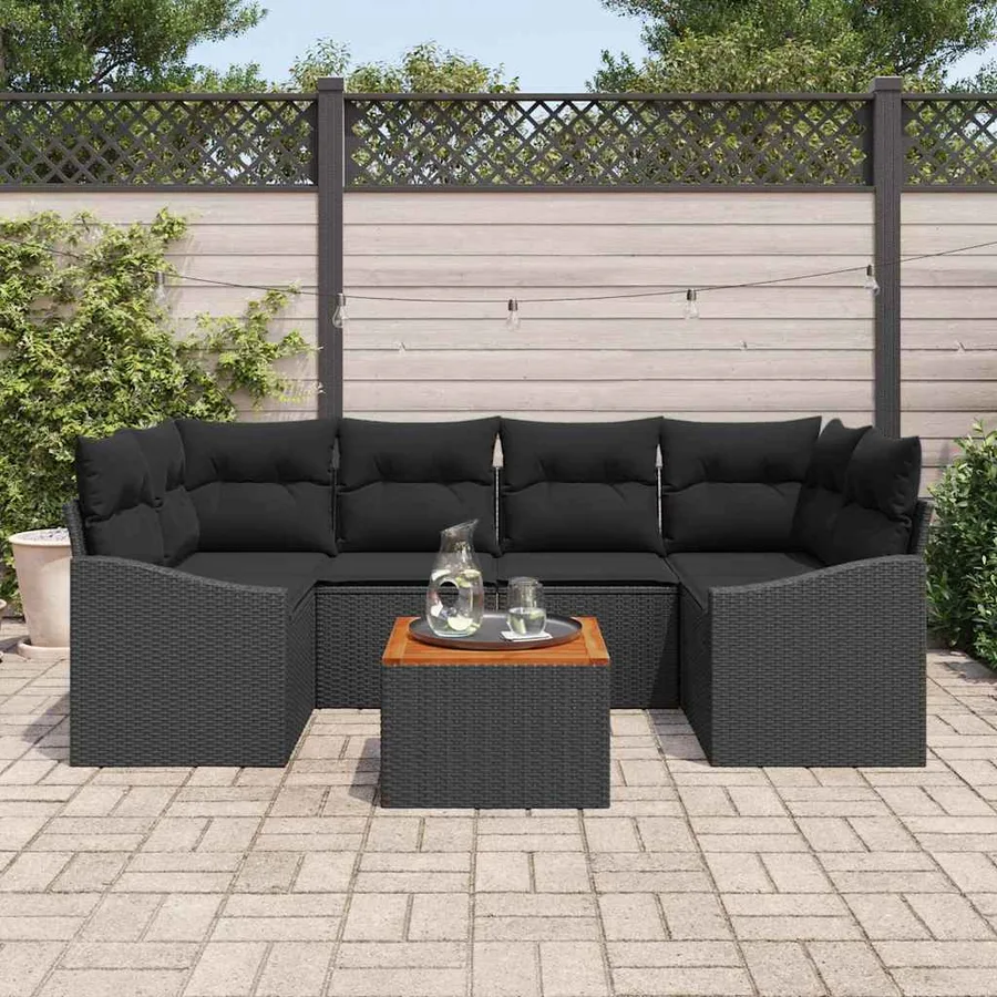 Ensemble de canapé de jardin avec stockage 7 pcs Noir polyrotin - 3
