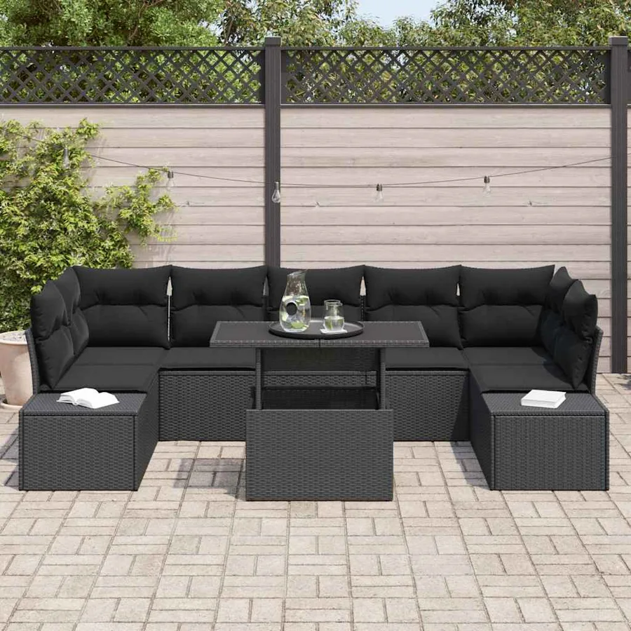Ensemble de Canapés avec coussin 8 pcs Noir polyrotin - 3