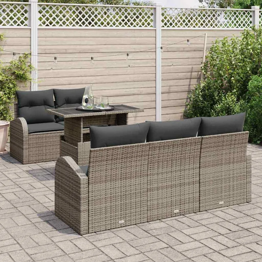 Ensemble de canapé de jardin avec coussin 6 pcs Gris polyrotin - 3