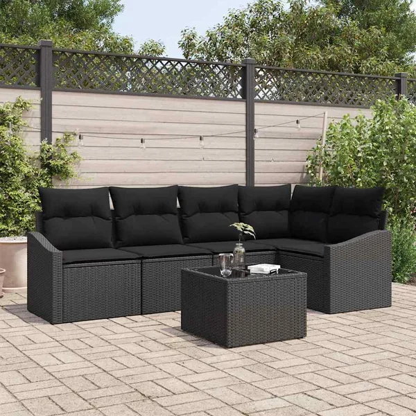 Ensemble de canapé de jardin avec coussin 6 pcs Noir polyrotin