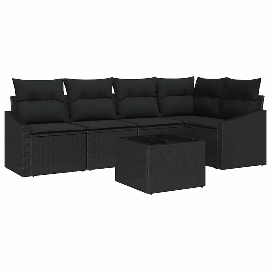 Ensemble de canapé de jardin avec coussin 6 pcs Noir polyrotin - 2
