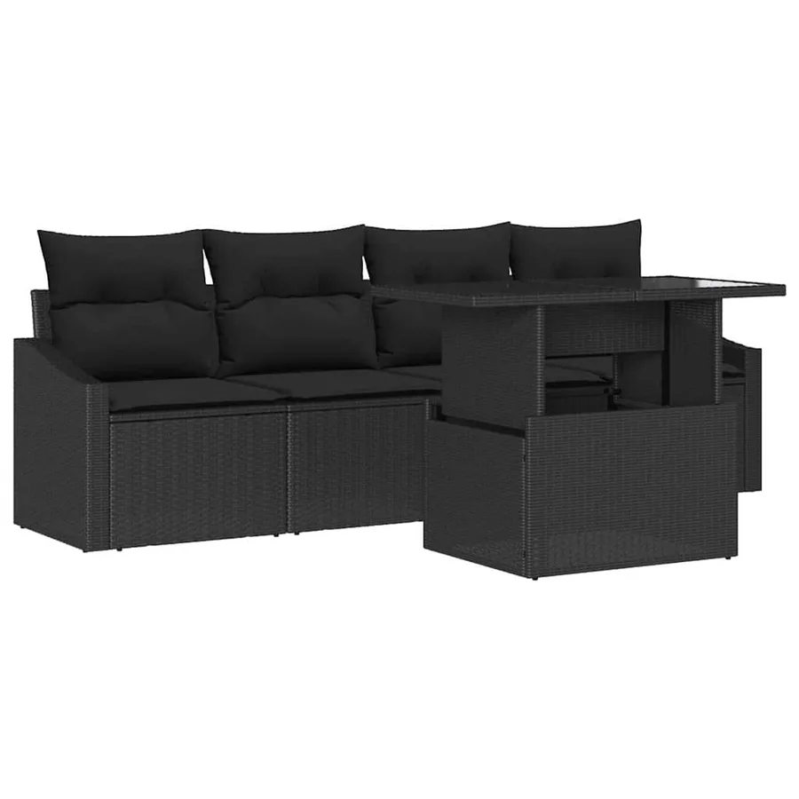 Ensemble de canapé de jardin 5 pcs Noir Poly rotin - 2