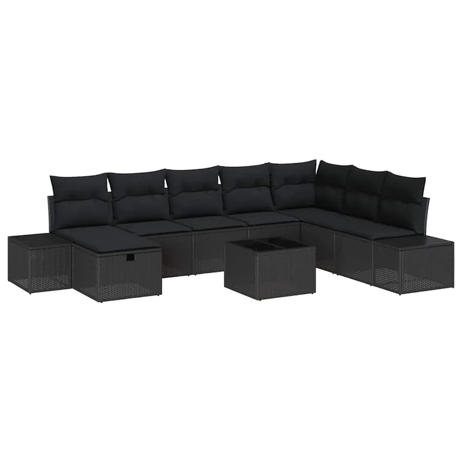 Ensemble de canapé de jardin avec coussin 9 pcs Noir polyrotin - 2