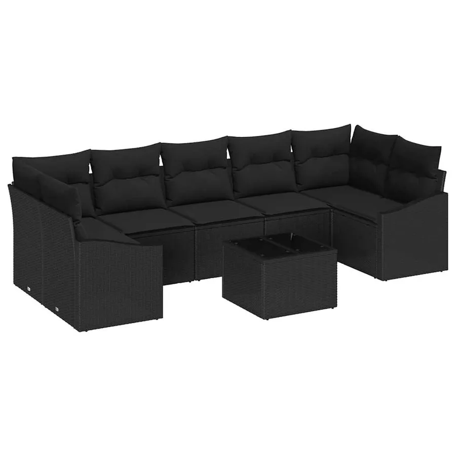 Ensemble de Canapés avec coussin 8 pcs Noir polyrotin - 2