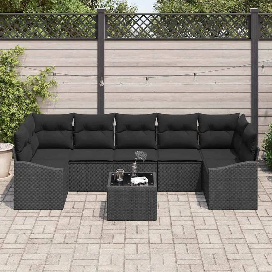 Ensemble de Canapés avec coussin 8 pcs Noir polyrotin - 3