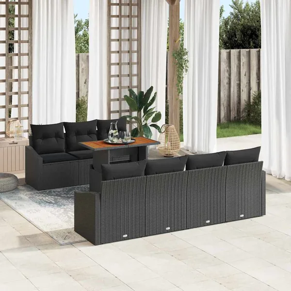 Ensemble de canapé de jardin 8 pcs Noir Poly rotin