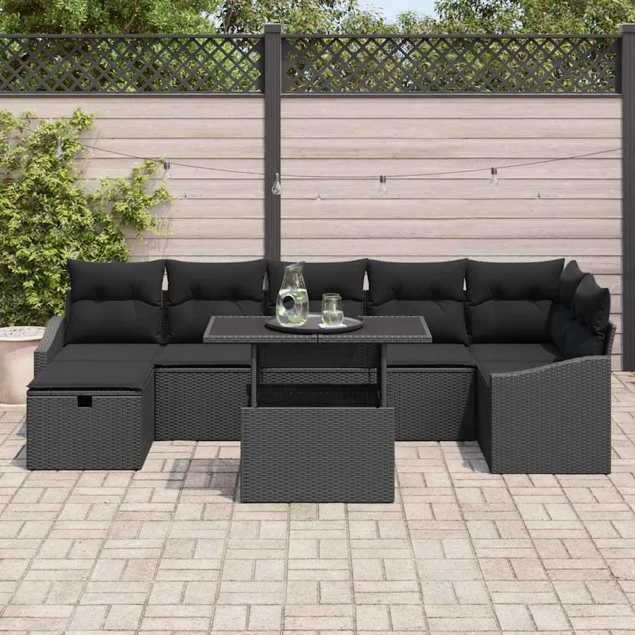 Ensemble de canapé de jardin 8 pcs Noir polyrotin - 3