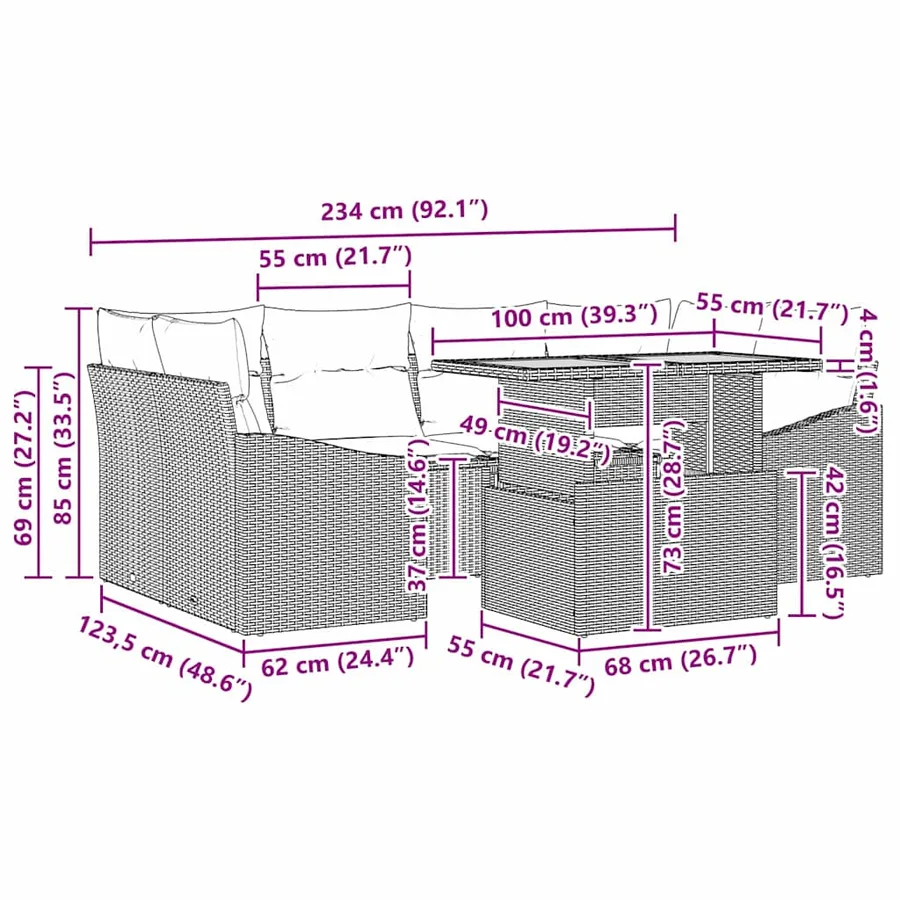 Ensemble de canapé de jardin 7 pcs Noir Poly rotin - 15