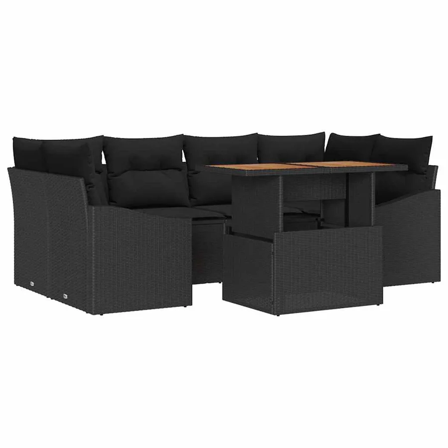 Ensemble de canapé de jardin 7 pcs Noir Poly rotin - 2