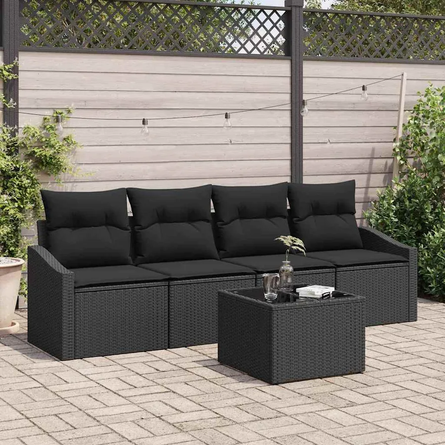 Ensemble de Canapés avec coussin 5 pcs Noir polyrotin
