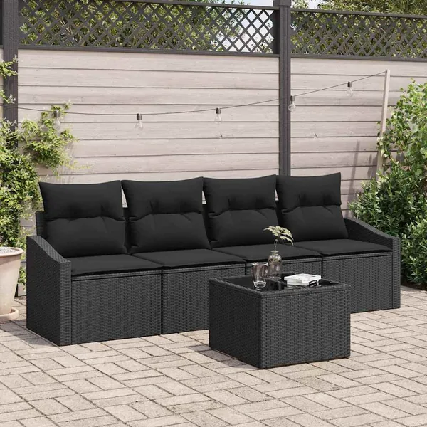 Ensemble de Canapés avec coussin 5 pcs Noir polyrotin