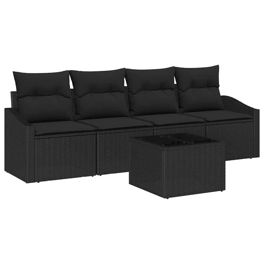 Ensemble de Canapés avec coussin 5 pcs Noir polyrotin - 2