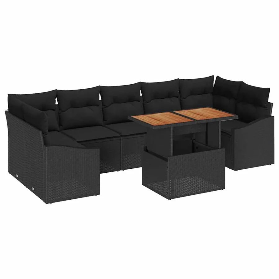 Ensemble de canapé de jardin avec coussin 8 pcs Noir - 2
