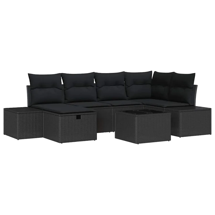 Ensemble de canapé de jardin avec coussin 7 pcs Noir polyrotin - 2