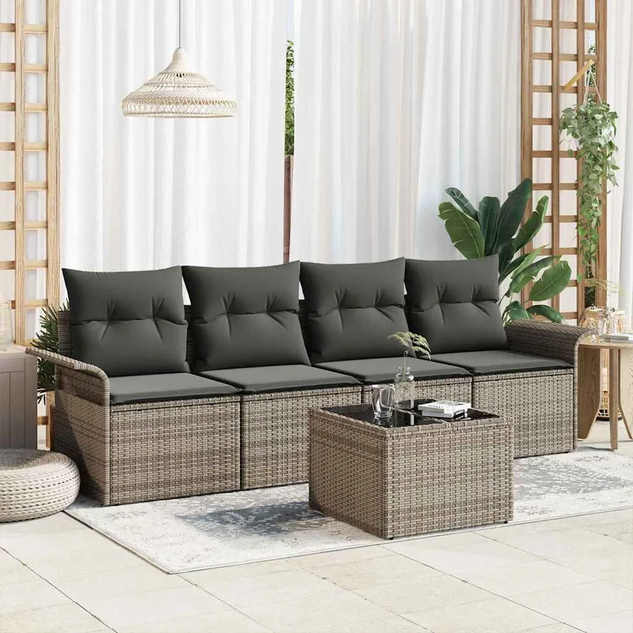 Ensemble de Canapés avec coussin 5 pcs Gris polyrotin
