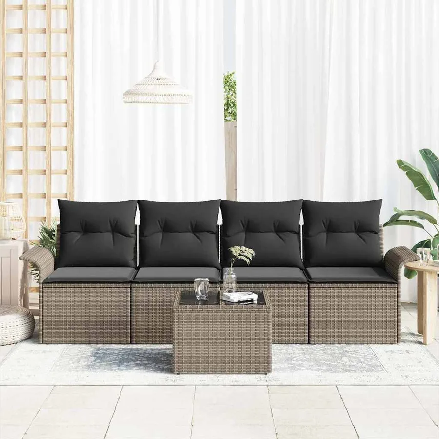 Ensemble de Canapés avec coussin 5 pcs Gris polyrotin - 3