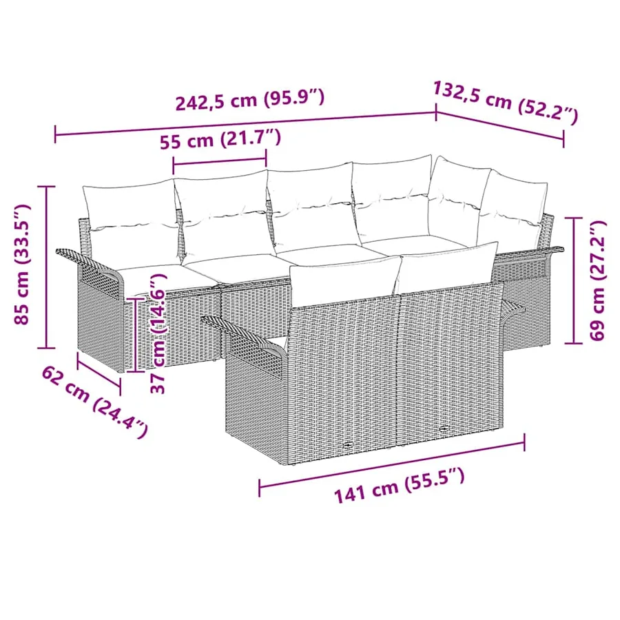 Ensemble de canapé de jardin avec coussin 7 pcs Gris polyrotin - 11