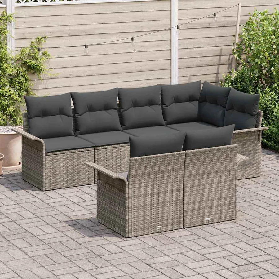 Ensemble de canapé de jardin avec coussin 7 pcs Gris polyrotin - 3