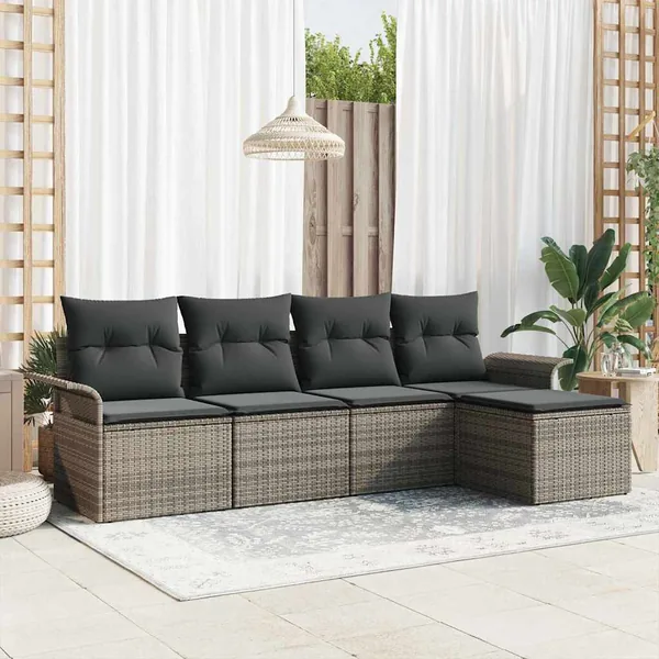 Canapé d’extérieur avec coussin 5 pcs Gris polyrotin