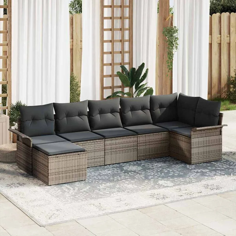 Ensemble de canapé de jardin avec coussin 7 pcs Gris polyrotin