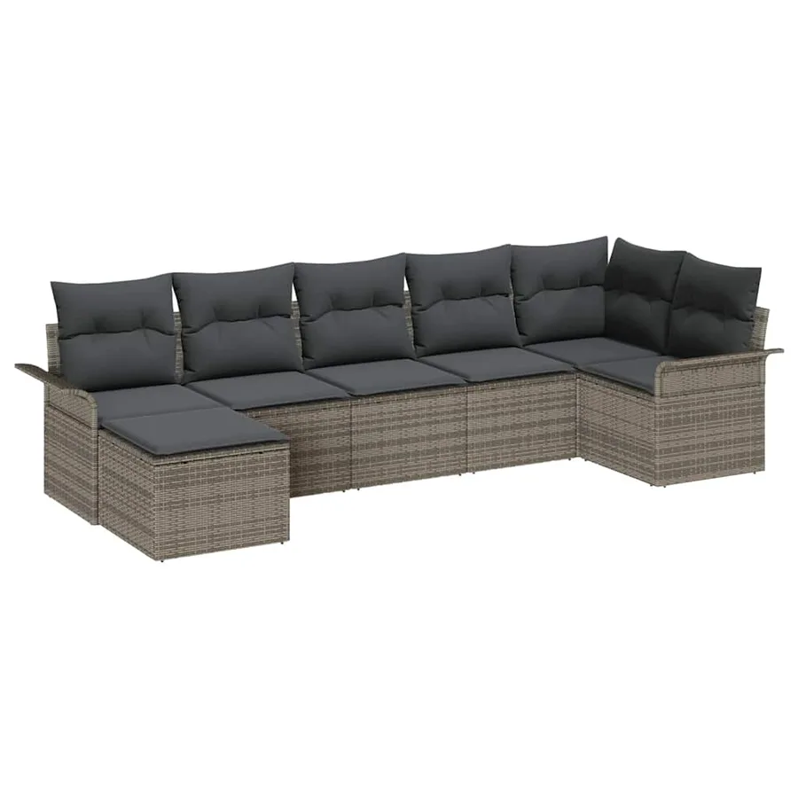 Ensemble de canapé de jardin avec coussin 7 pcs Gris polyrotin - 2