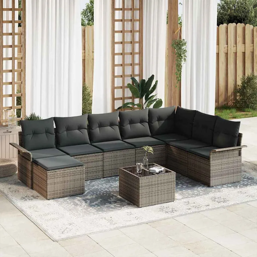 Ensemble de canapé de jardin avec coussin 9 pcs Gris Poly rotin